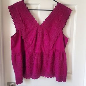 LOFT V Neckline Eyelet Tank Top Fuschia
